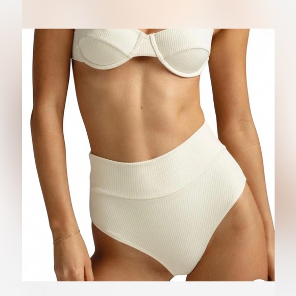 |Montcel Cream Rib Added Coverage High Rise Bikini Bottoms Woman's XL NWT - Picture 1 of 8
